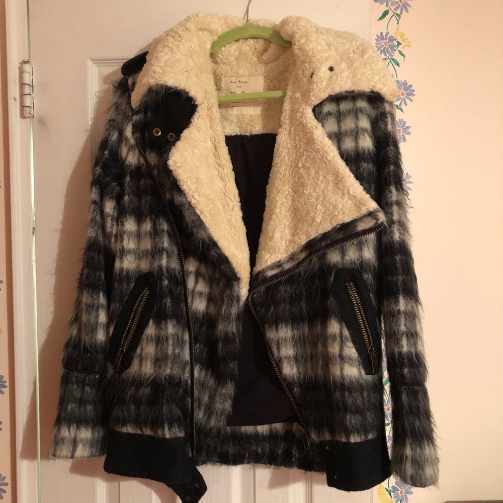 Free People Sherpa Plaid Moto Jacket